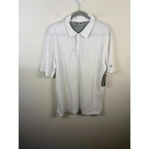 NWT* Alo Mens Polo Size Medium White Golf Coolfit Performance Short Sleeve